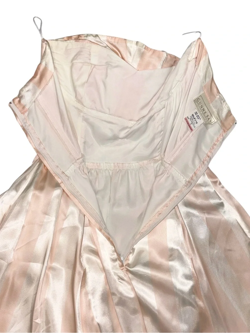 Vintage 80’s Gunne Sax Satin Gown Pink & Cream Striped Strapless Dress Sz 7 - Picture 5 of 9